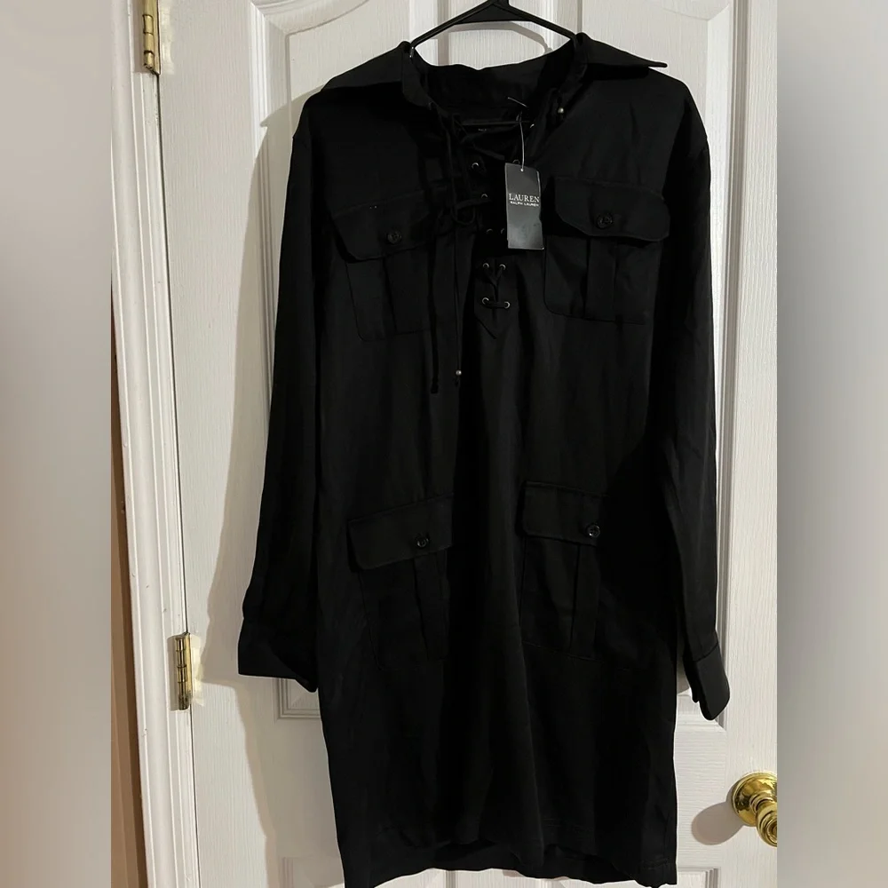 Ralph Lauren Black Label - Long Sleeve Lace-up Shirt Dress - Size 6 - Picture 5 of 6